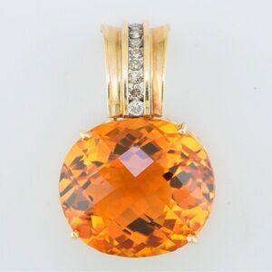 Solid 14k yellow gold citrine and natural diamond pendant